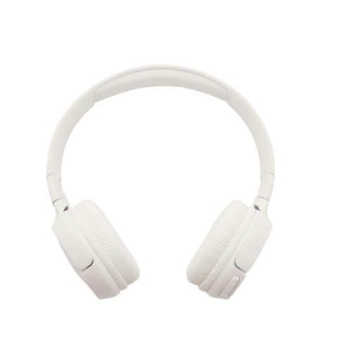 Minimalist white wireless headphones isolated on a plain background, ideal for tech and audio themes.